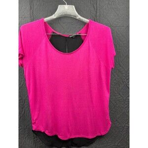 Express Pink & Black Sheer Slit Back Short Sleeve Top SZ S Barbie Core Chic Cute